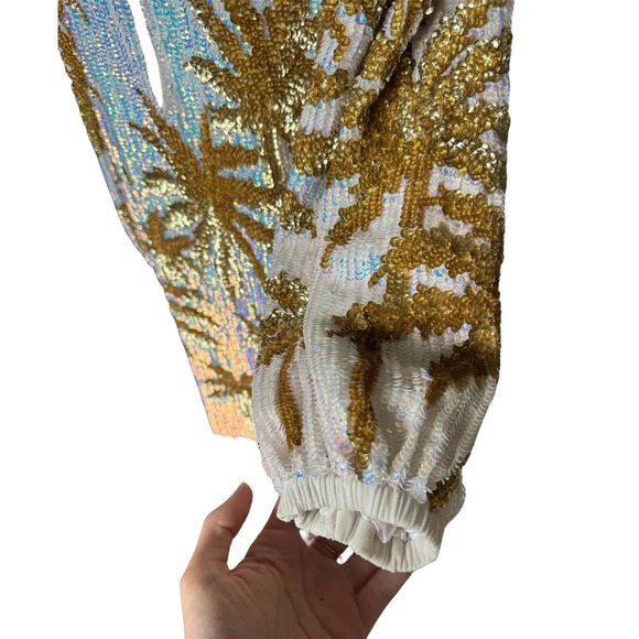 NWOT Retrofête Grace Dress White With Gold Palm Sequin Size XS - Picture 9 of 13
